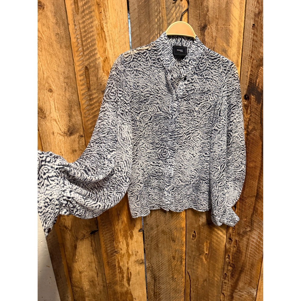 Reset By Jane Womens S Animal Print Blouse Button Down Sheer Boho Coastal Flowy